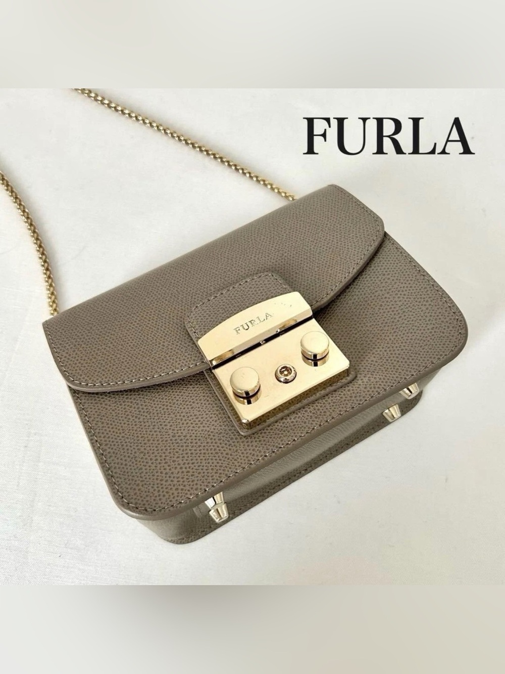 AUTH Furla Taupe Crossbody Bag with Gold Hardware